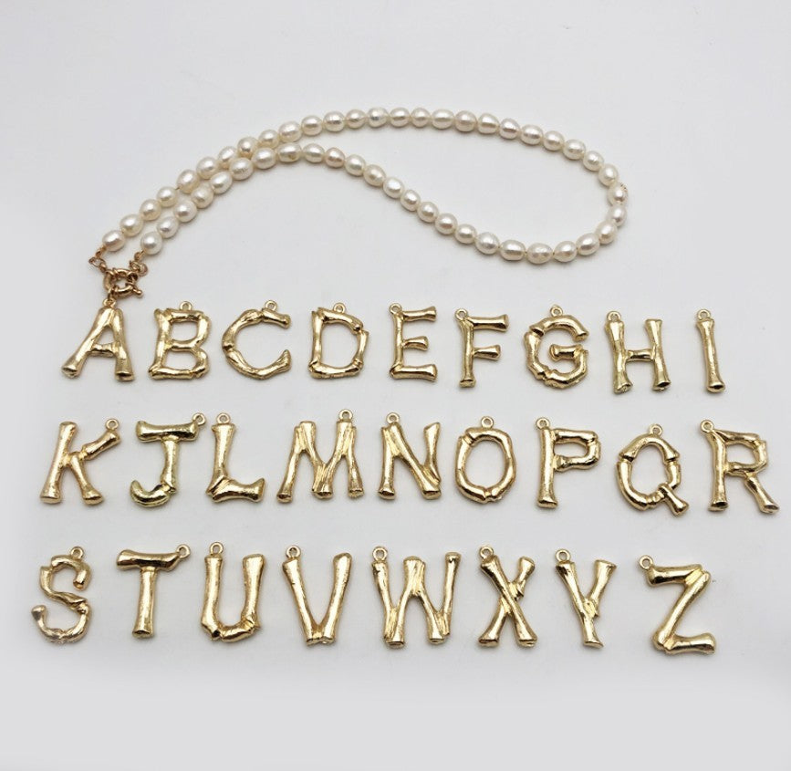 Bone Letter & Pearl Chain Initial Necklace