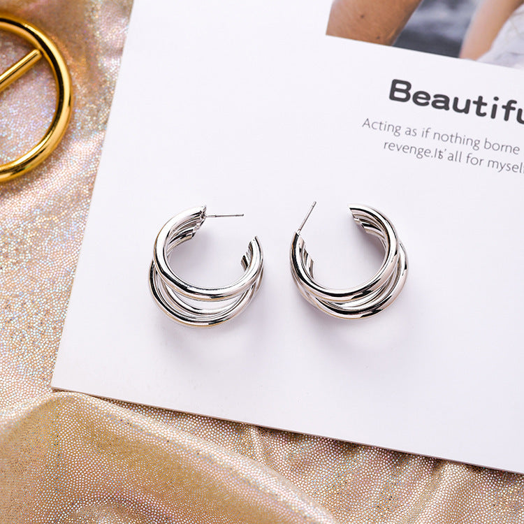 Three Band Metal Hoop Earrings