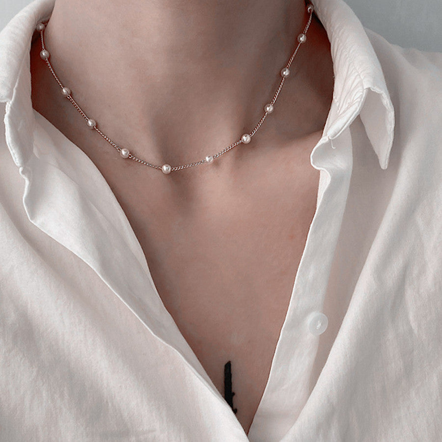 Pearl and Chain Clavicle Necklace