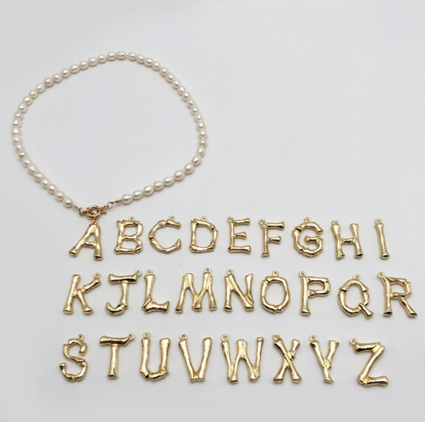Bone Letter & Pearl Chain Initial Necklace