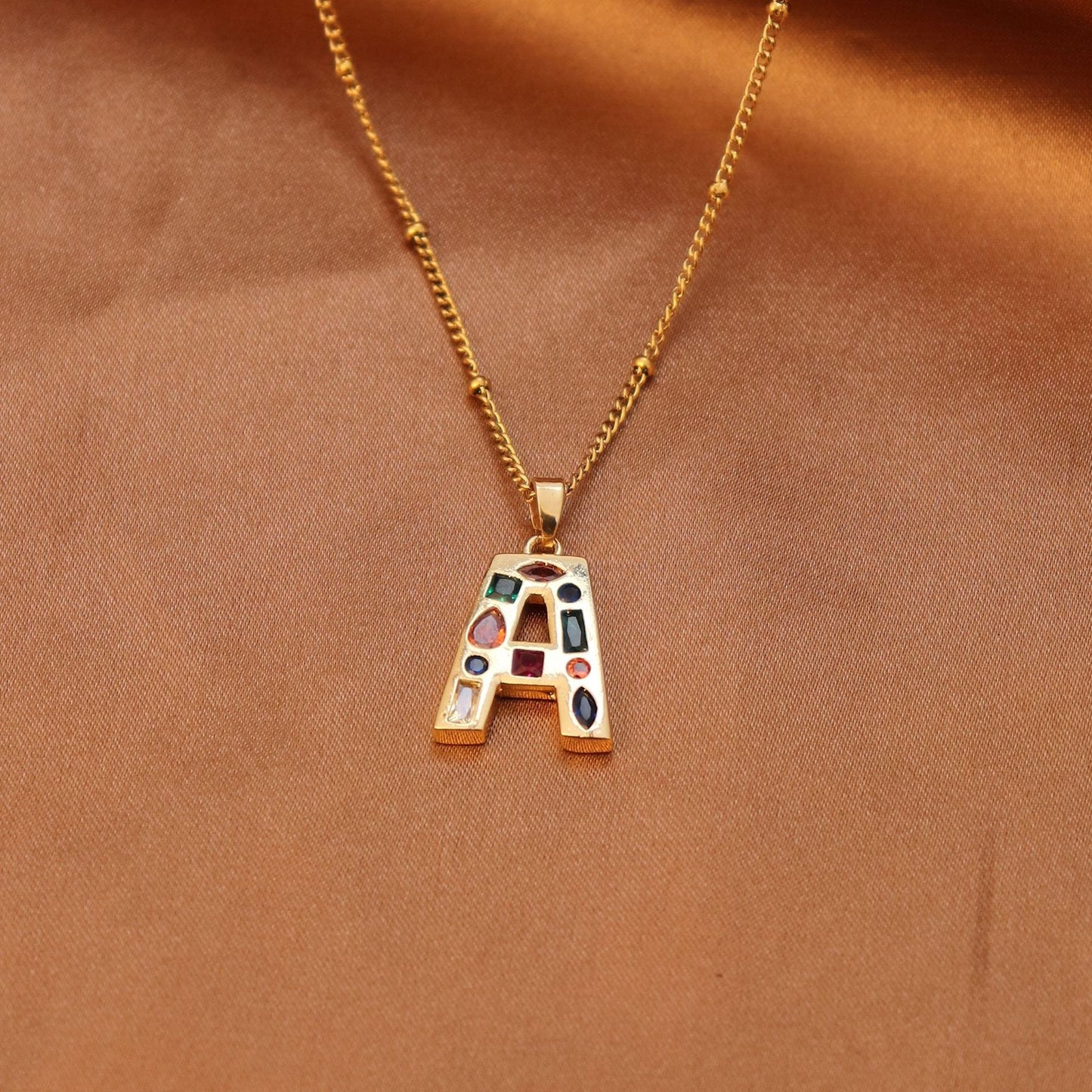 Metal and Stone Initial Necklace