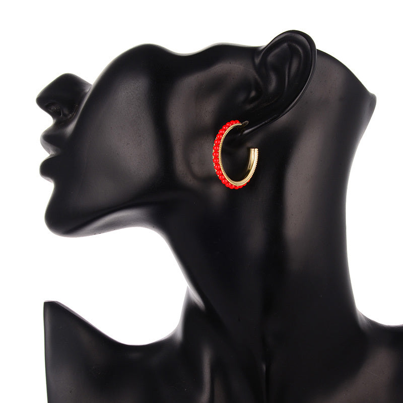 Red Beaded Hoop Earrings