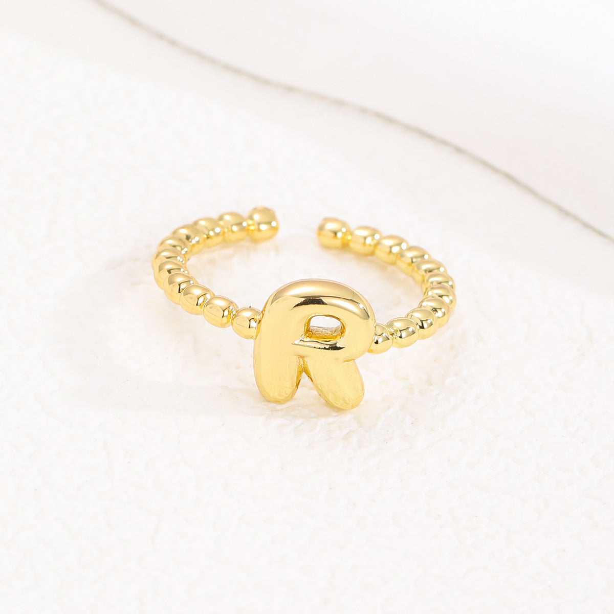 18K Gold Glossy Brass Balloon 26 PCs Letters Ring - Forge & Form