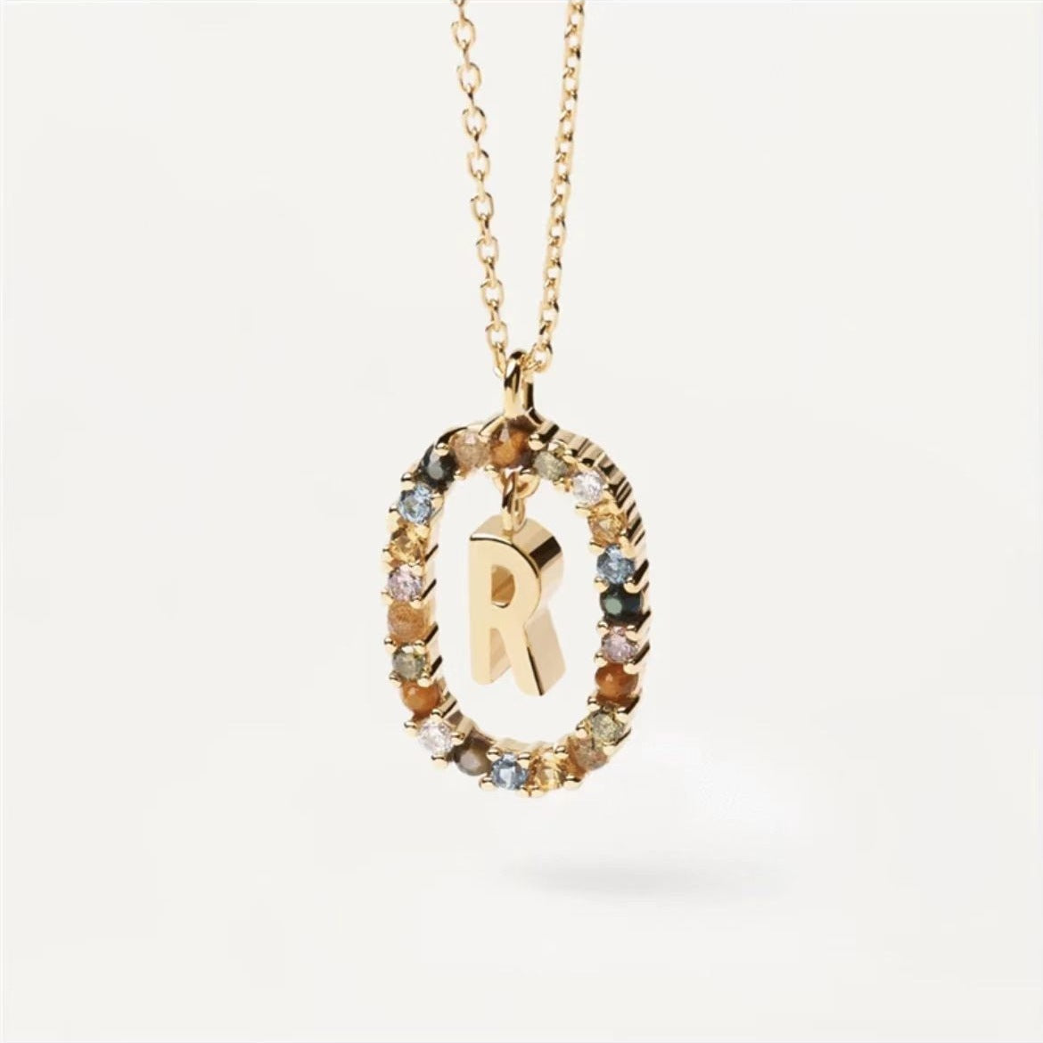 Colored Rhinestone Initial Necklace