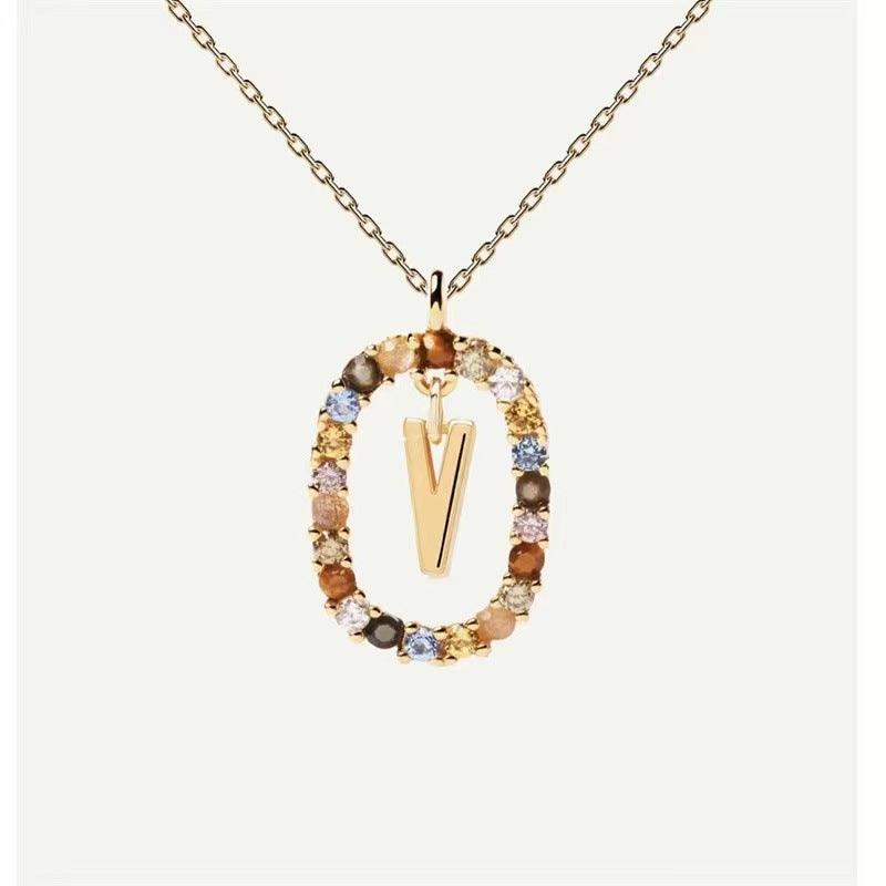 Colored Rhinestone Initial Necklace