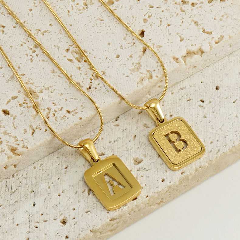 Square Hallow Letter Initial Necklace