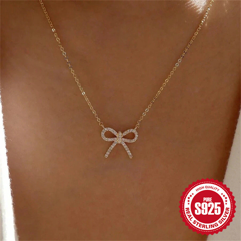 Sterling Silver Blinged Bow Necklace - Forge & Form