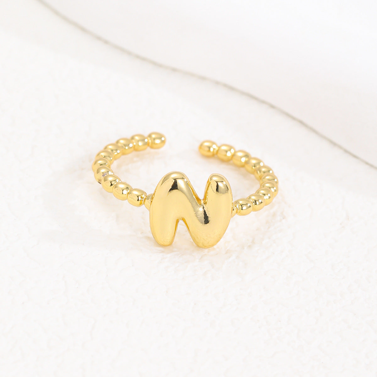 18K Gold Glossy Brass Balloon 26 PCs Letters Ring - Forge & Form