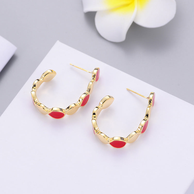Red and Gold Geometric Hoop Earrings
