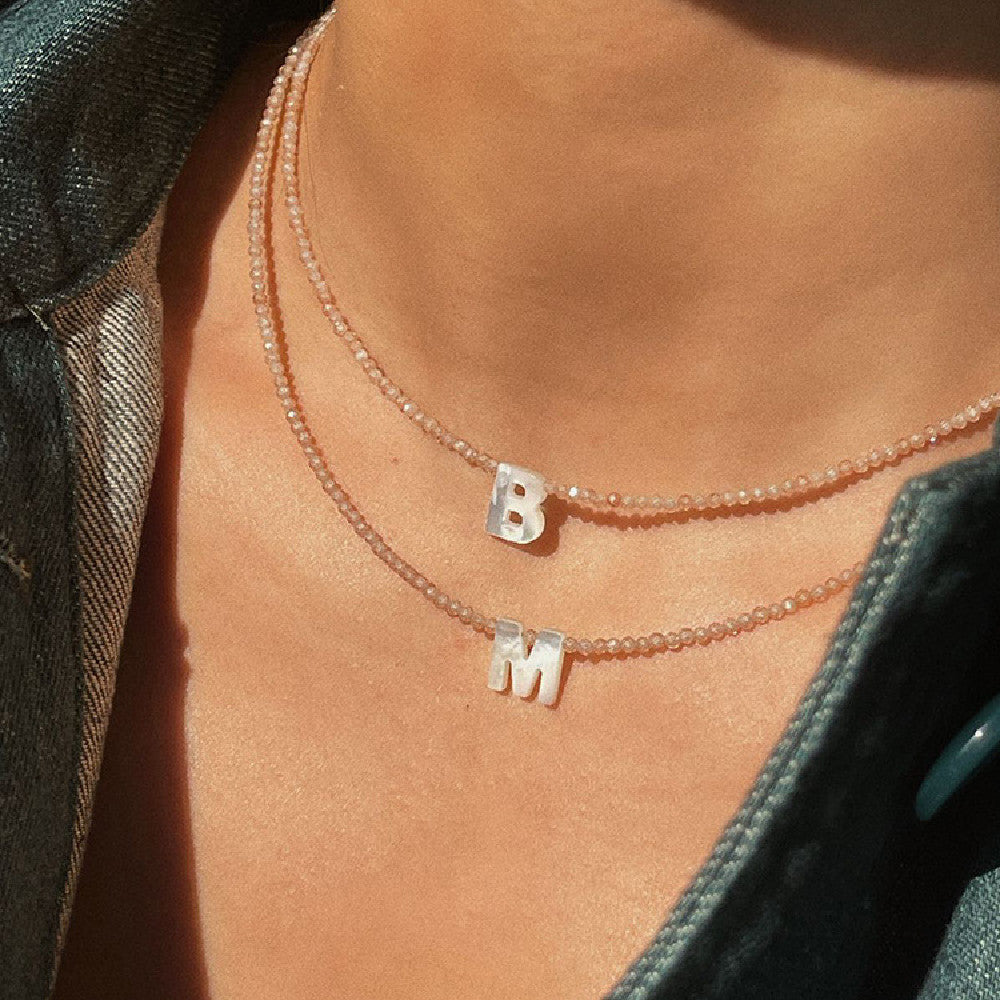 Mother of Pearl Beaded Initial Choker Necklace - Forge & Form