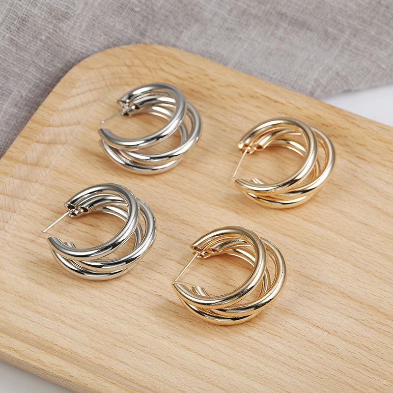 Three Band Metal Hoop Earrings