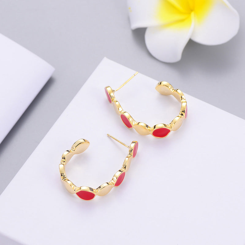 Red and Gold Geometric Hoop Earrings