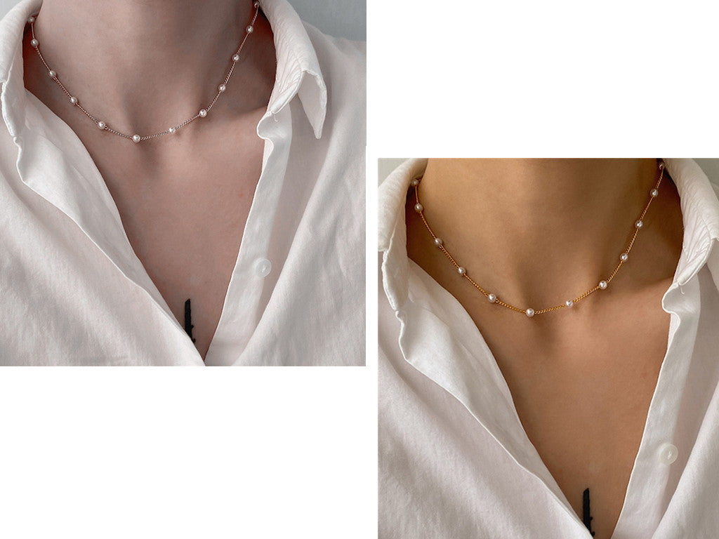 Pearl and Chain Clavicle Necklace