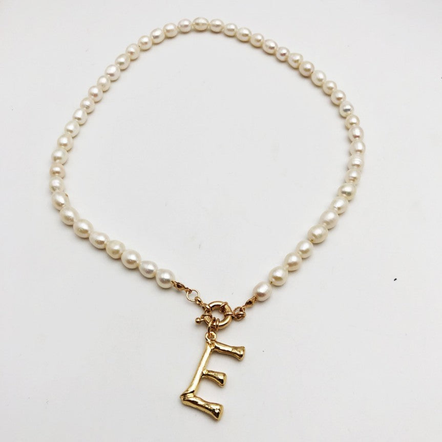 Bone Letter & Pearl Chain Initial Necklace