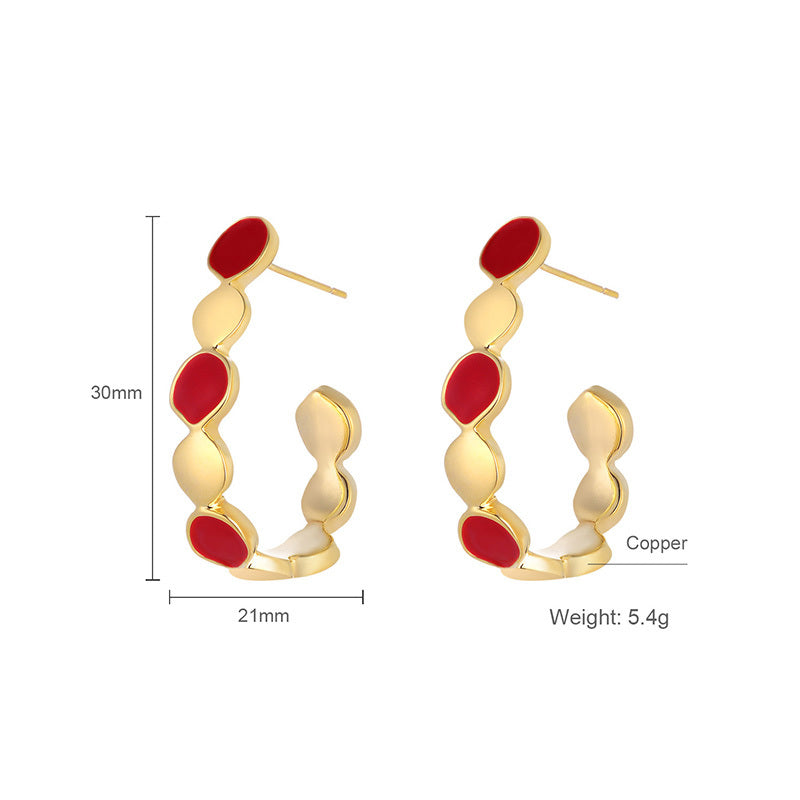 Red and Gold Geometric Hoop Earrings