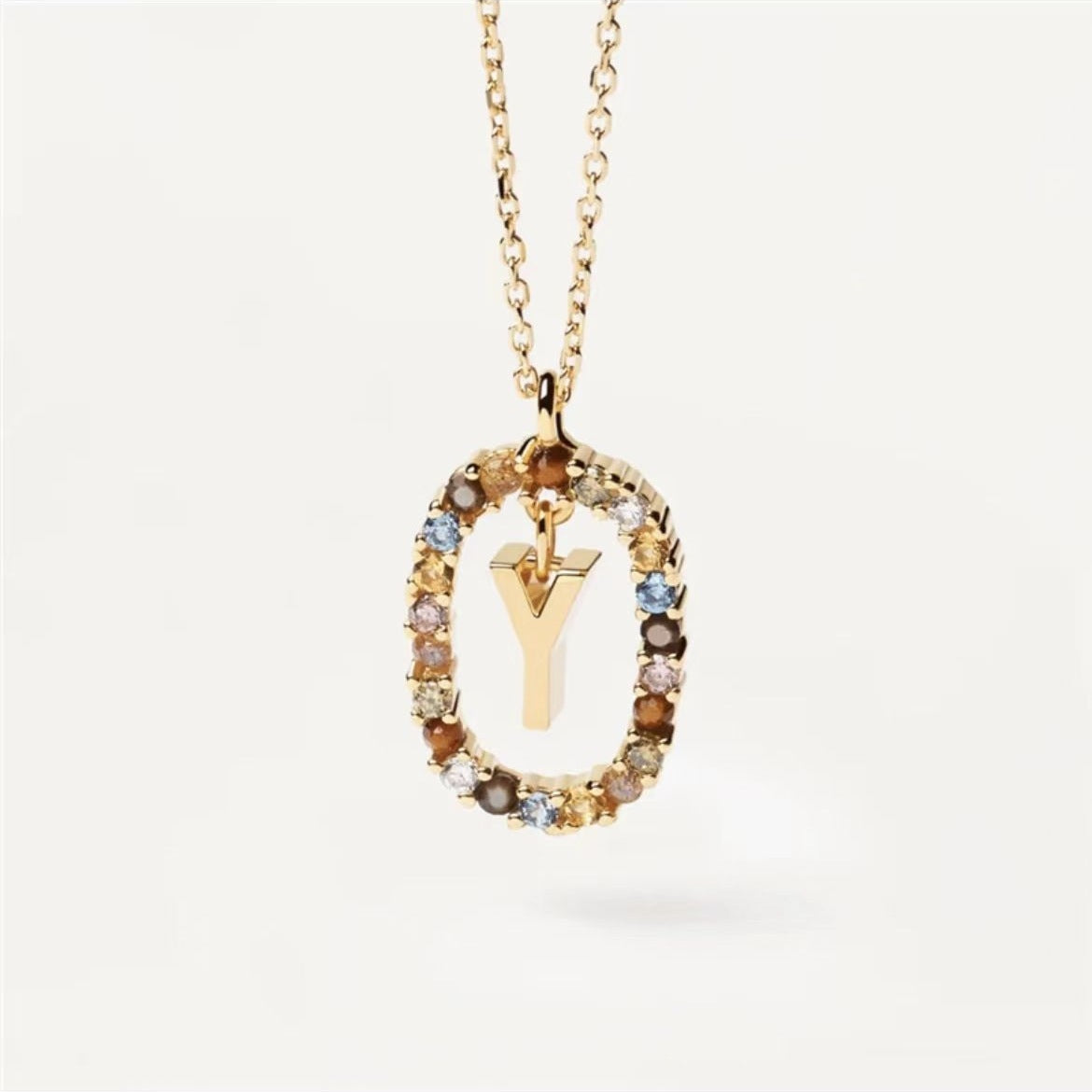 Colored Rhinestone Initial Necklace