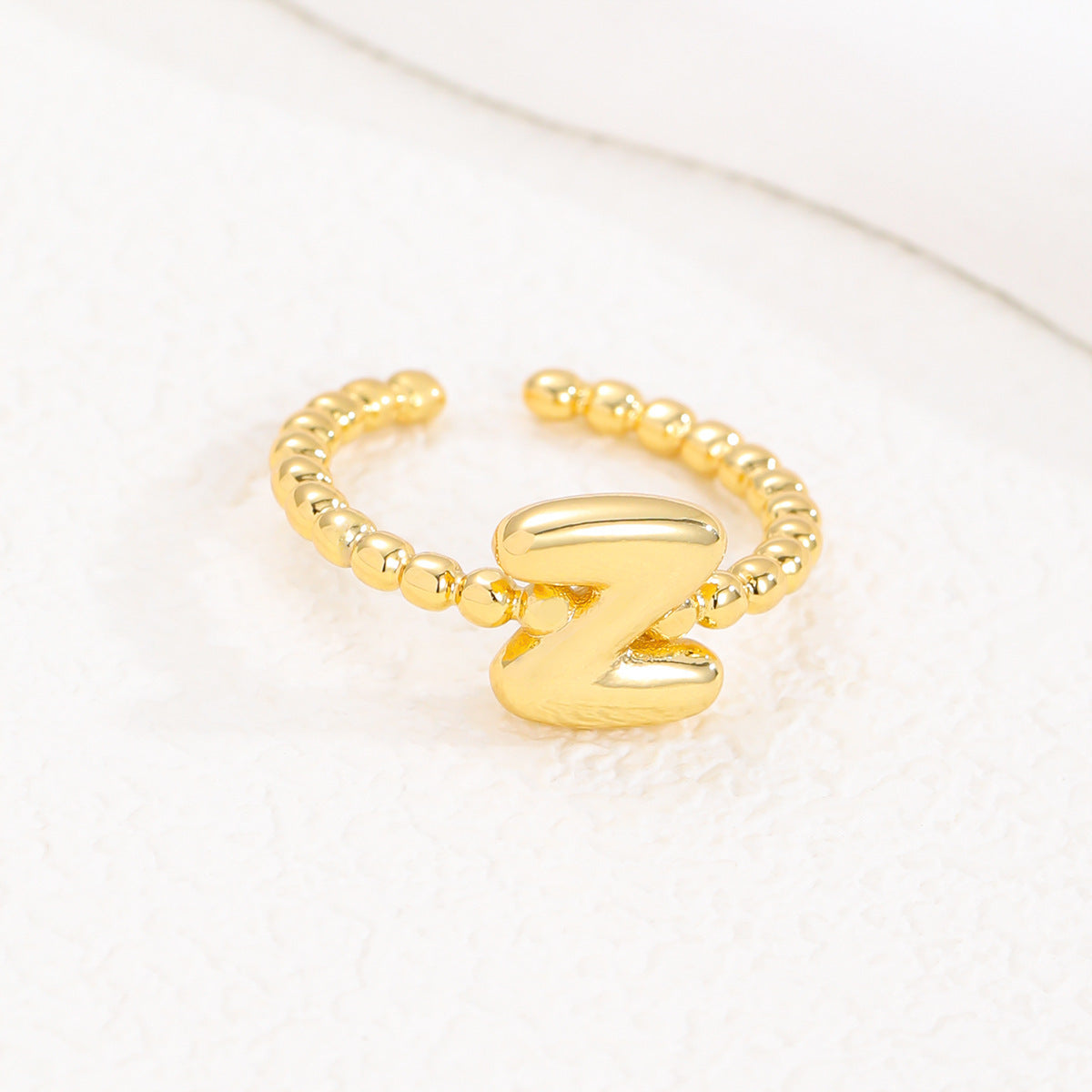 18K Gold Glossy Brass Balloon 26 PCs Letters Ring - Forge & Form