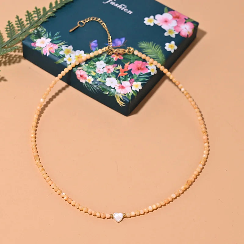 Mother of Pearl Beaded Heart Choker