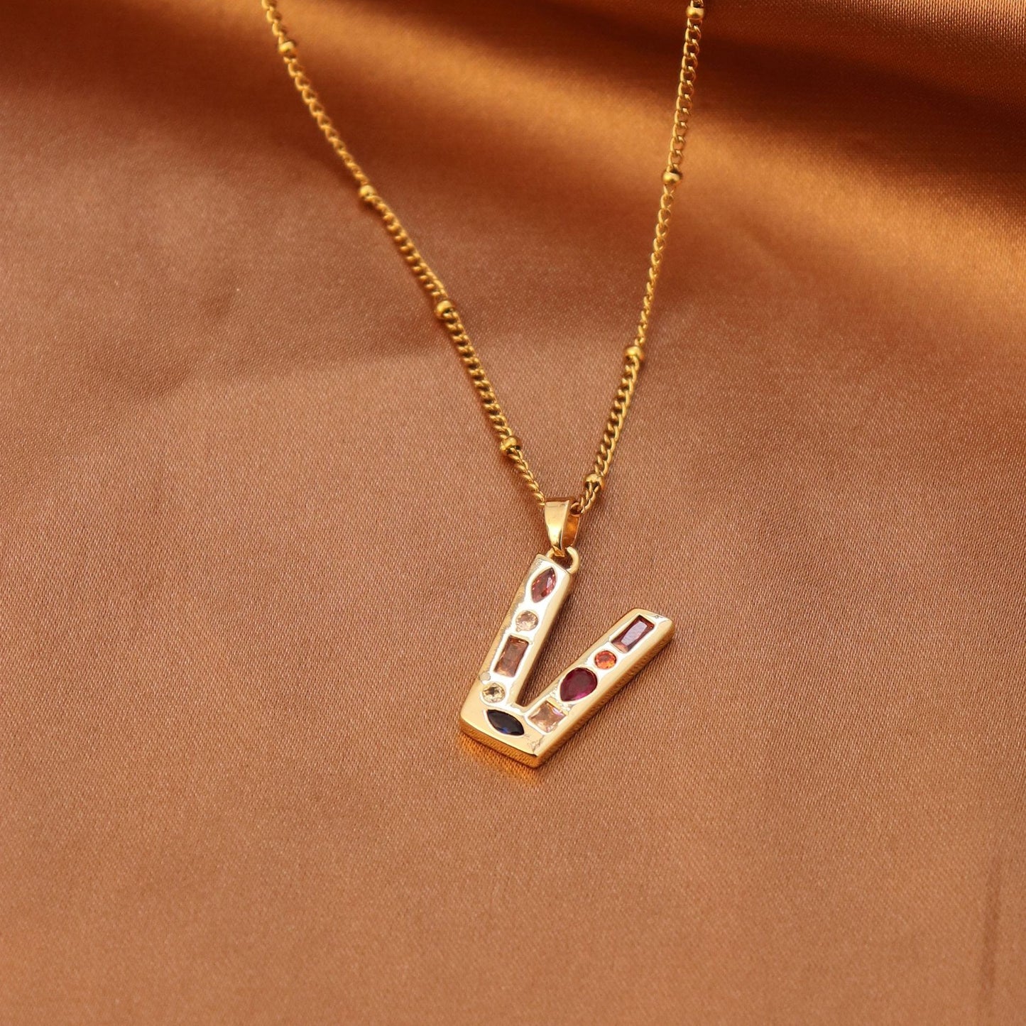 Metal and Stone Initial Necklace