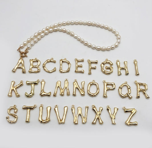 Bone Letter & Pearl Chain Initial Necklace