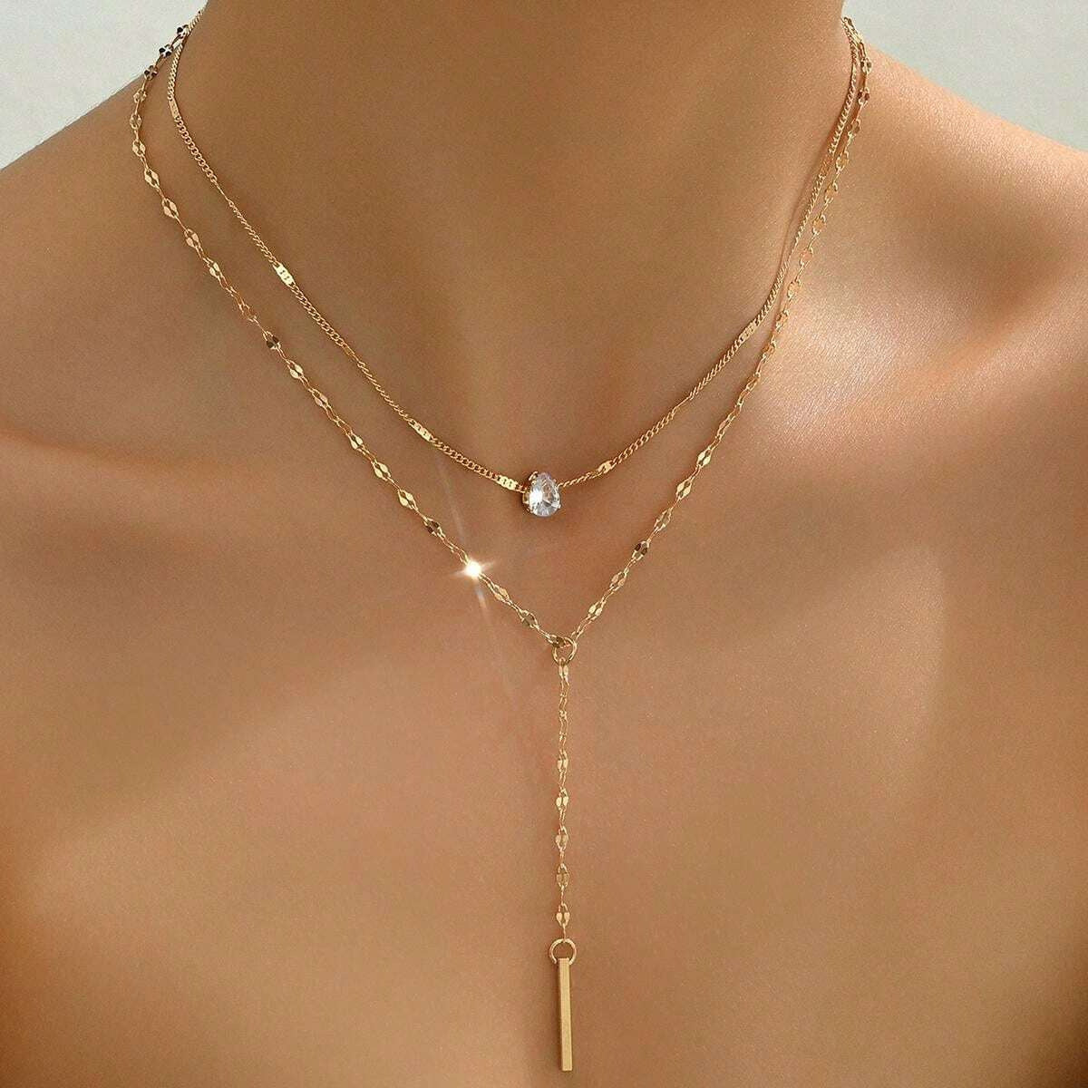 Tassel Rhinestone Layered Lariat