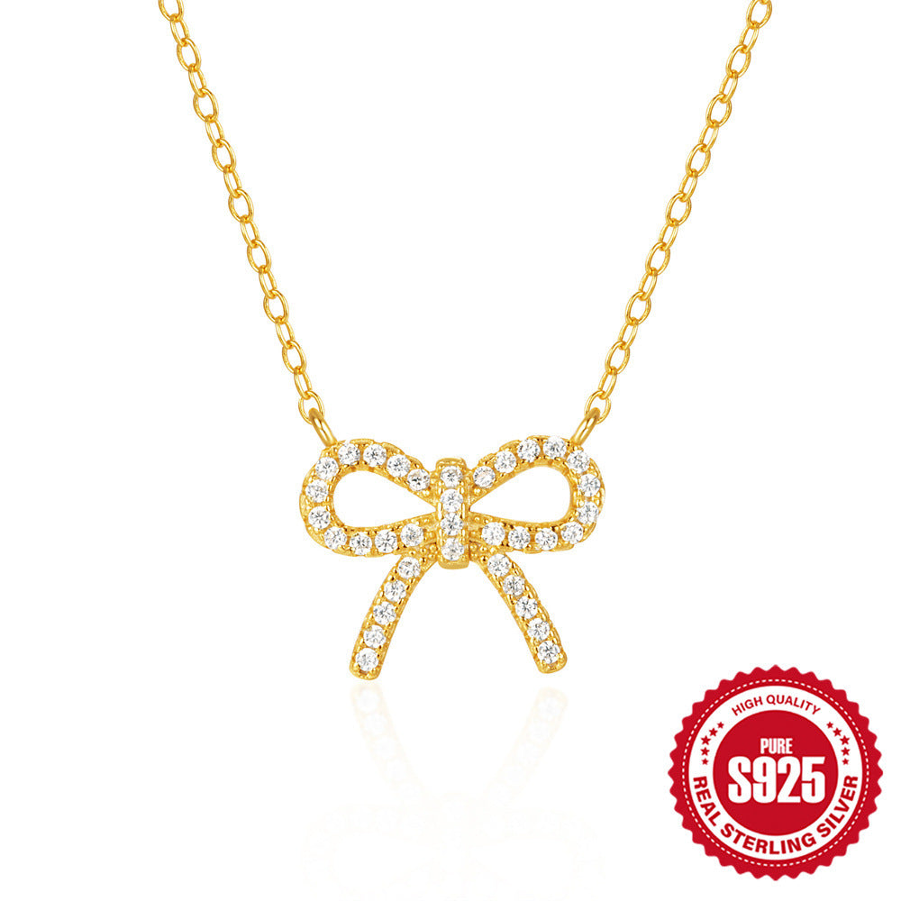 Sterling Silver Blinged Bow Necklace - Forge & Form