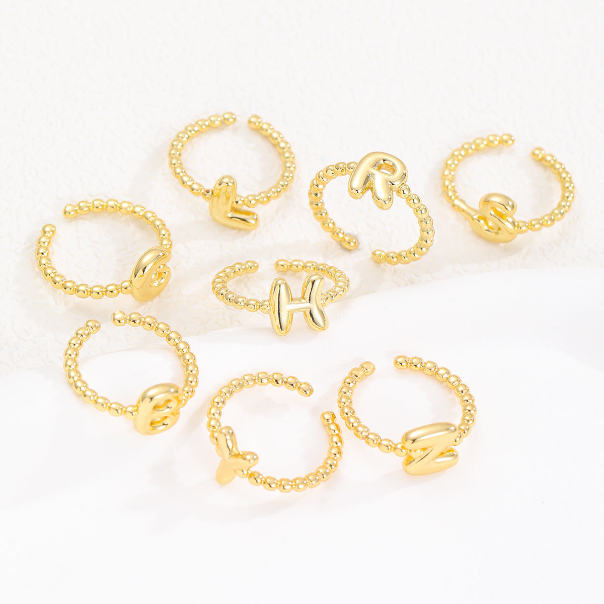 18K Gold Glossy Brass Balloon 26 PCs Letters Ring - Forge & Form