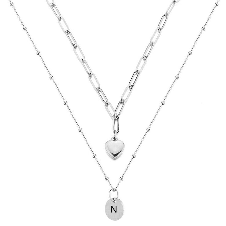 Paperclip Chain Layered Initial Necklace