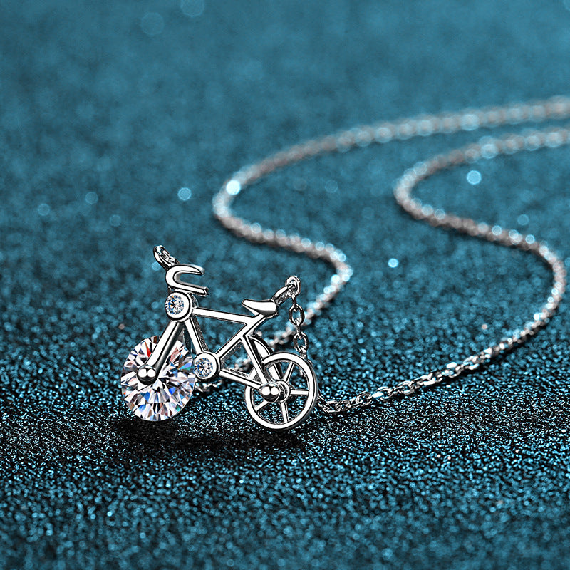 Sterling Silver Moissanite Bicycle Charm Necklace - Forge & Form
