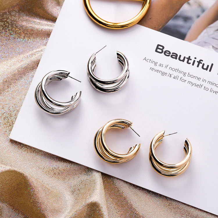 Three Band Metal Hoop Earrings