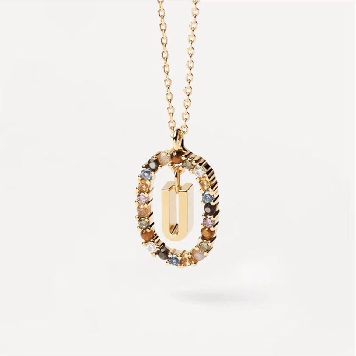 Colored Rhinestone Initial Necklace