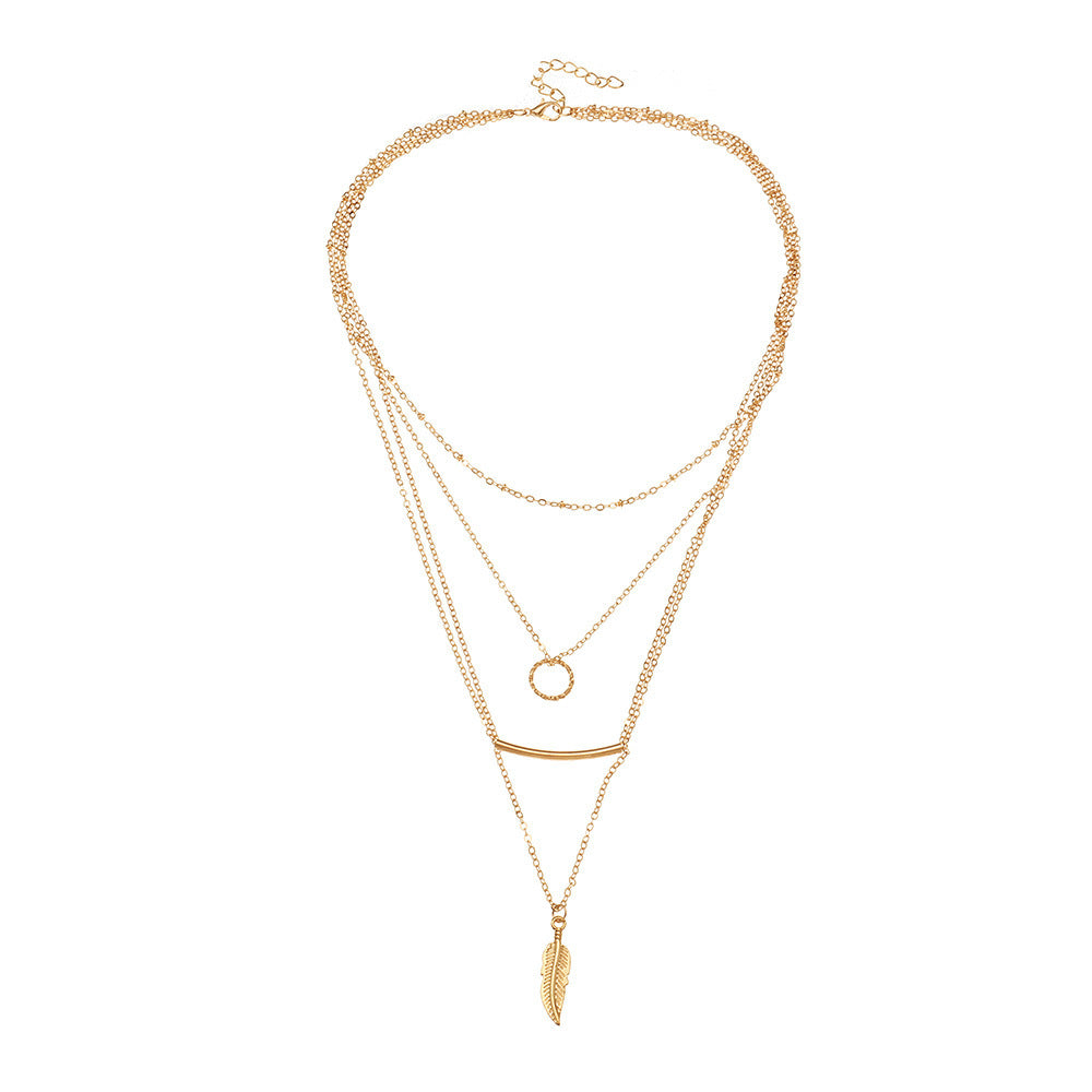 Feather Stack Layered Necklace