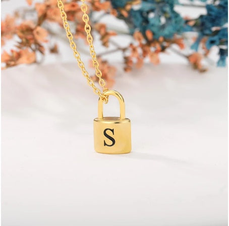 Lock Pendant Initial Necklace