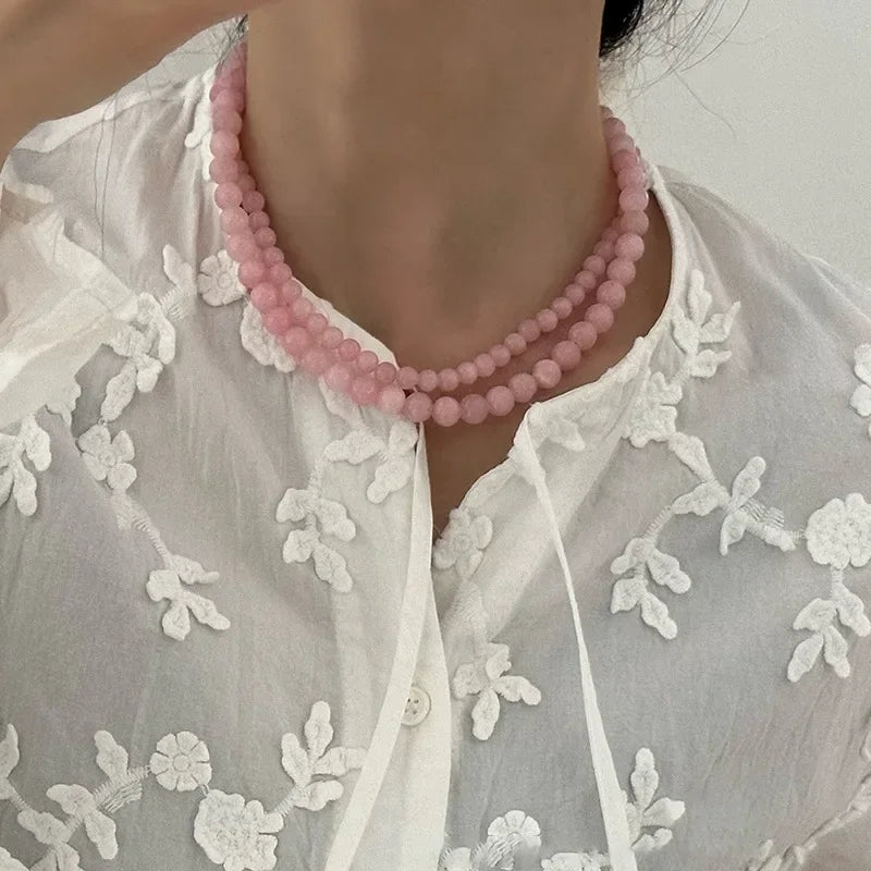 Round Natural Stone Beaded Necklace