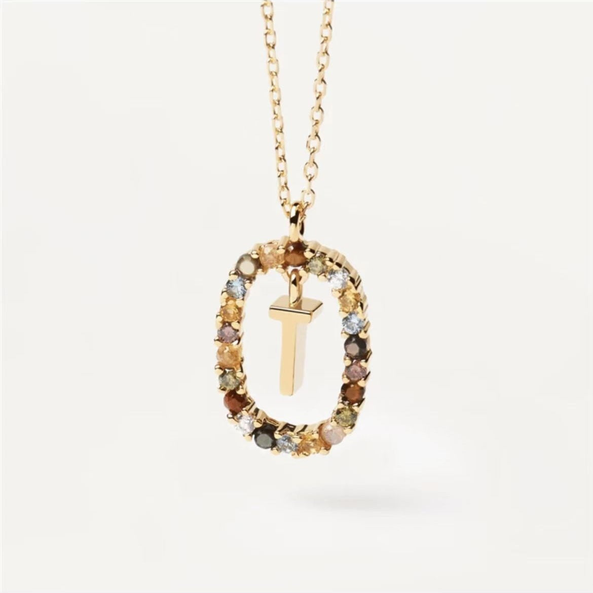 Colored Rhinestone Initial Necklace