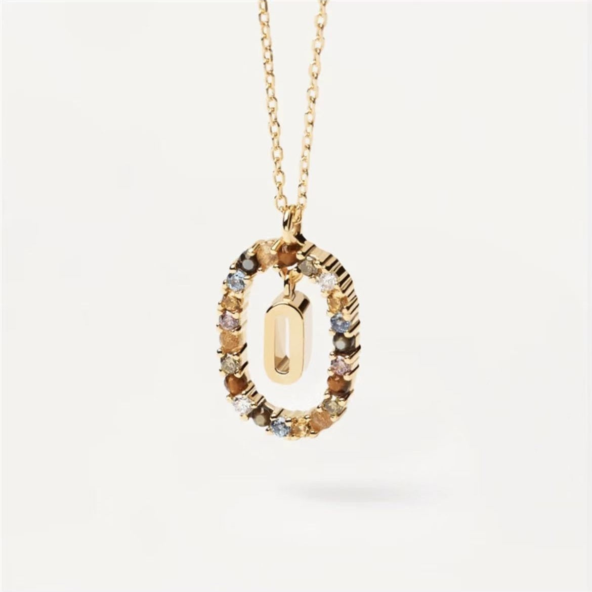 Colored Rhinestone Initial Necklace