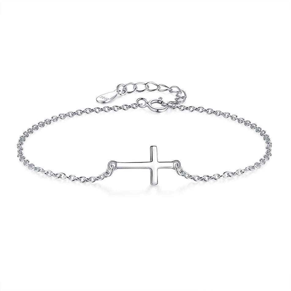 Sterling Silver Dainty Cross Bracelet - Forge & Form