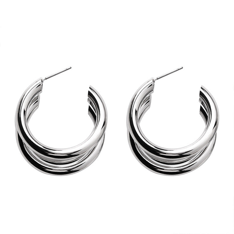 Three Band Metal Hoop Earrings