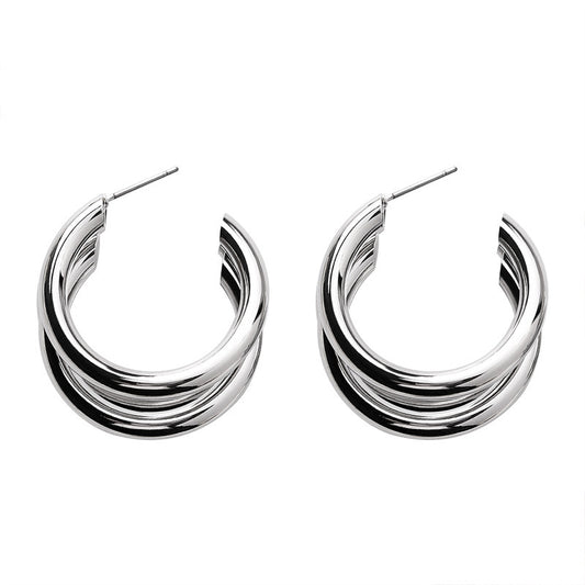 Three Band Metal Hoop Earrings