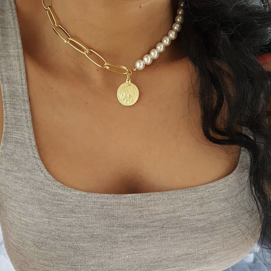 Pearl with Coin Pendant Necklace