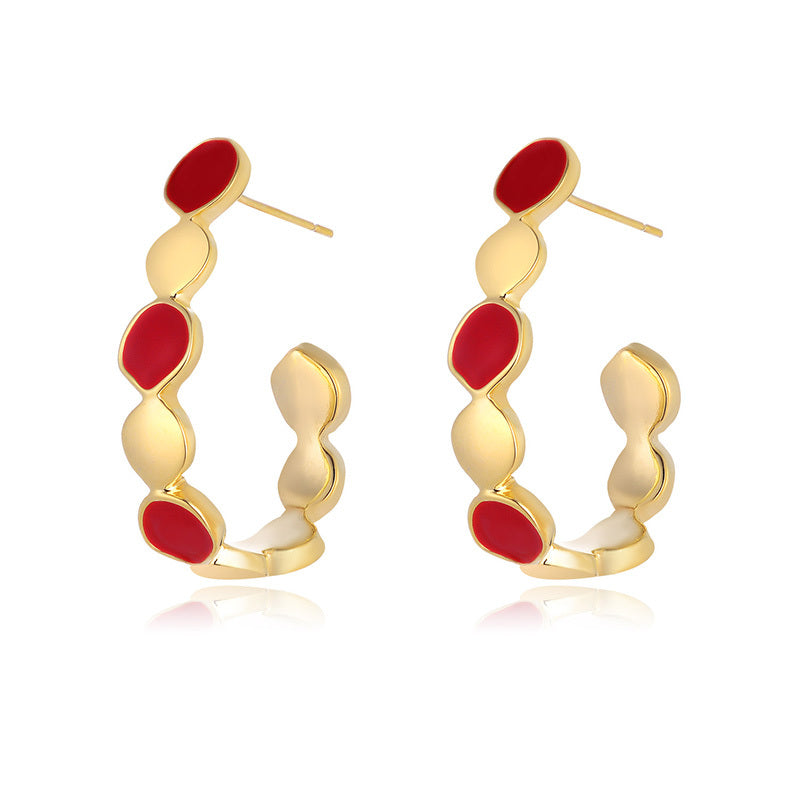 Red and Gold Geometric Hoop Earrings