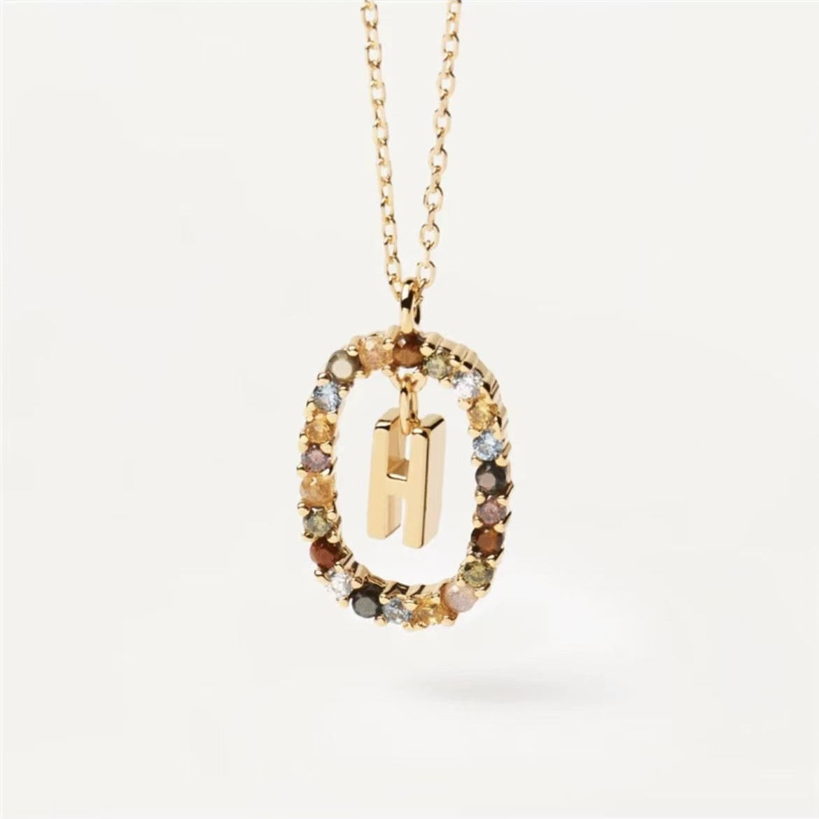Colored Rhinestone Initial Necklace