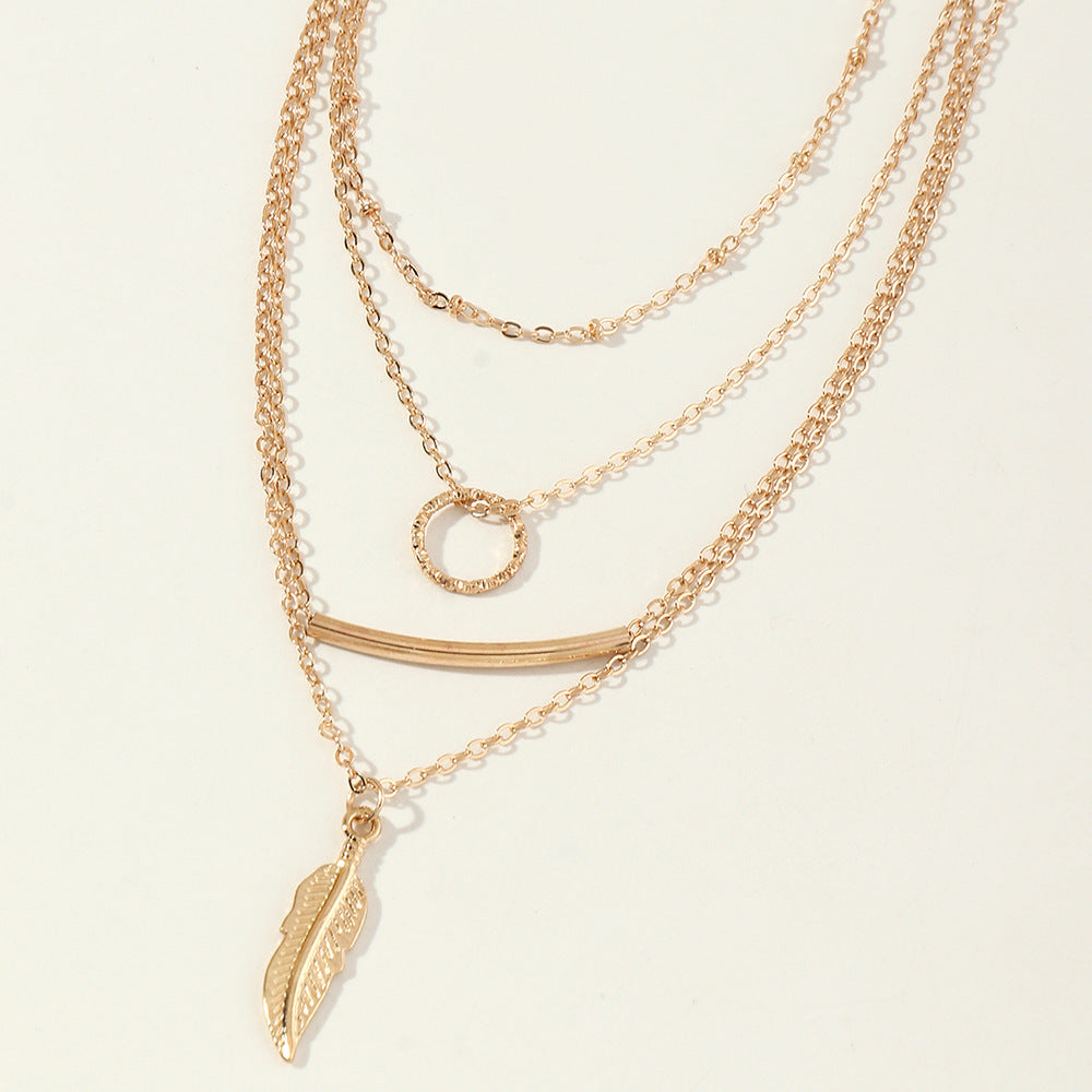 Feather Stack Layered Necklace