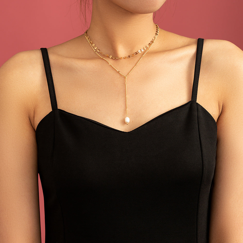 Sequin Pearl Lariat