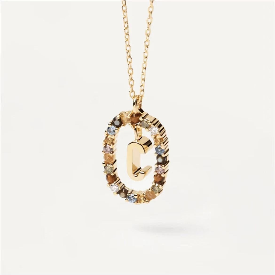 Colored Rhinestone Initial Necklace
