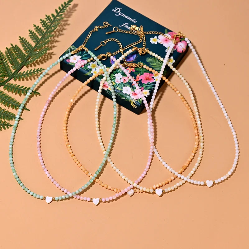 Mother of Pearl Beaded Heart Choker