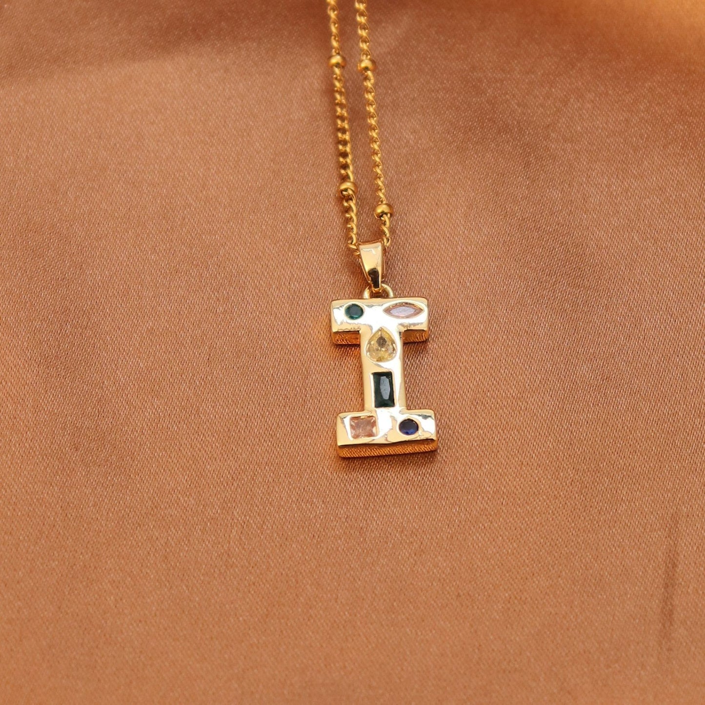 Metal and Stone Initial Necklace
