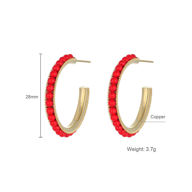 Red Beaded Hoop Earrings