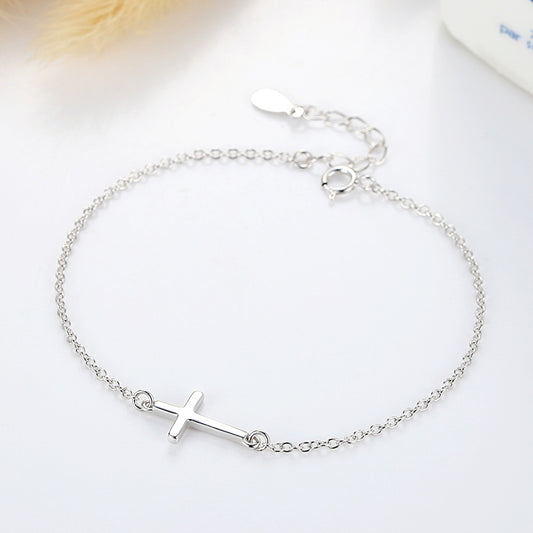 Sterling Silver Dainty Cross Bracelet - Forge & Form