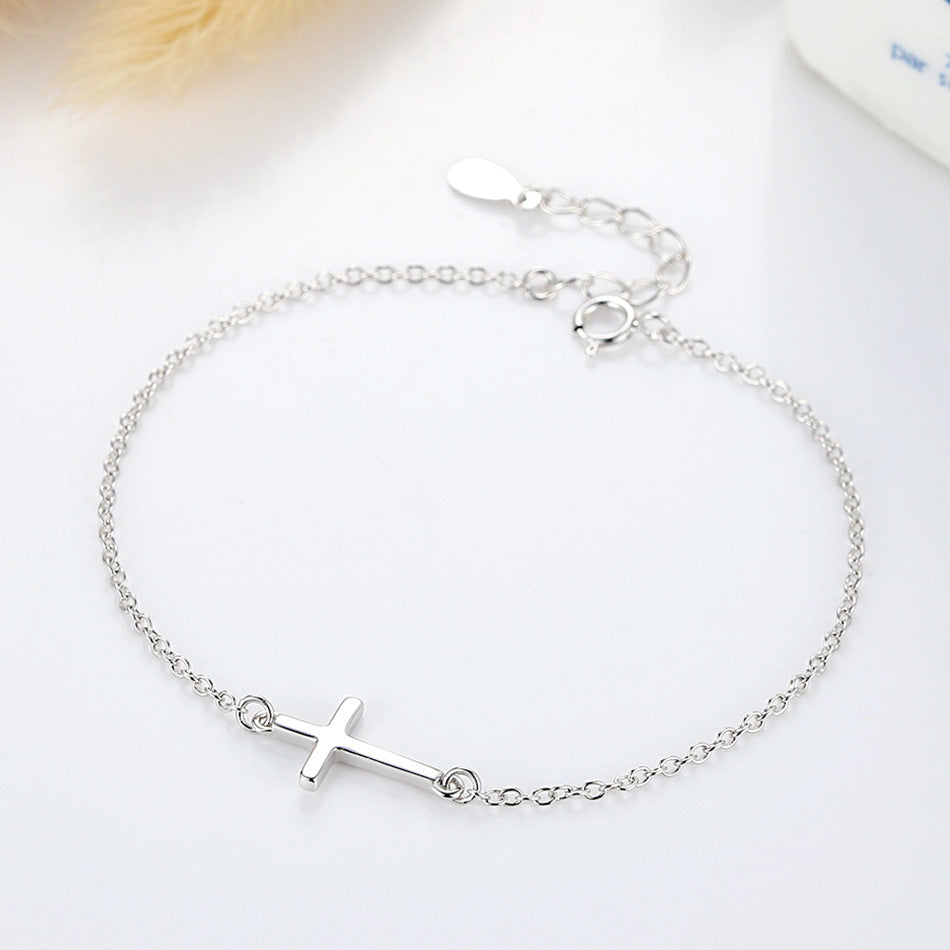 Sterling Silver Dainty Cross Bracelet - Forge & Form